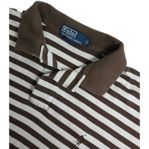Polo Ralph Lauren POLO Shirt Mens Striped White BROWN Preppy Classic LARGE SOFT